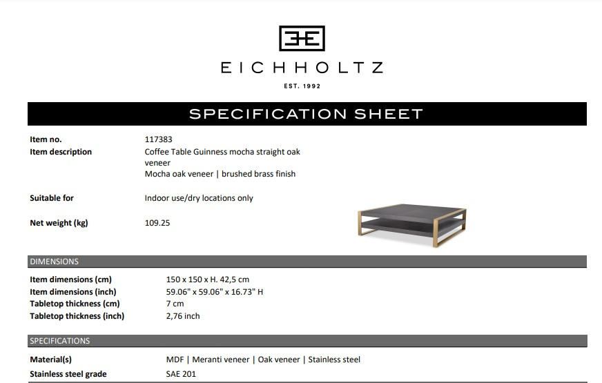 Guinness soffbord, Mocca-ekfanér, Eichholtz- 117383