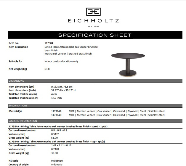 Matbord Astro, med mörkbrun ekfanér, Eichholtz- 117384