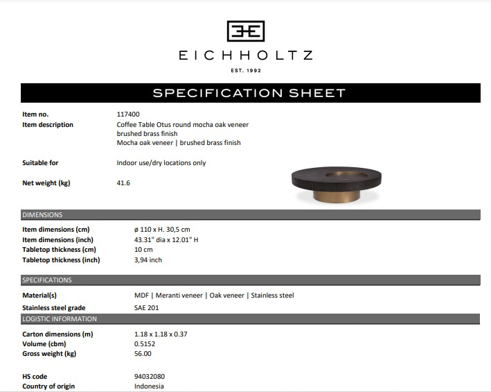 Soffbord Otus runt, Eichholtz- 117400