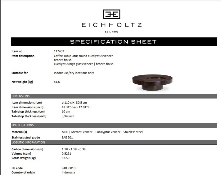 Soffbord Otus runt, Eichholtz- 117400