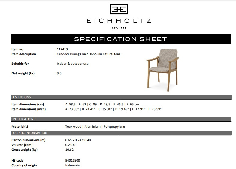 Utomhusmatstol Honolulu i naturlig teak-117413