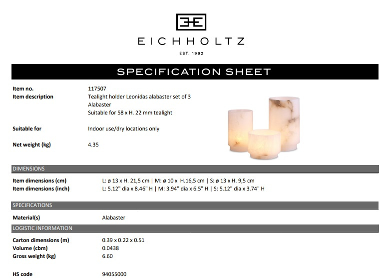 Lykthållare för tealjus Leonidas set om 3, Eichholtz- 117507