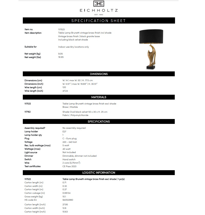 Bordslamp Brunetti, Eichholtz- 117523