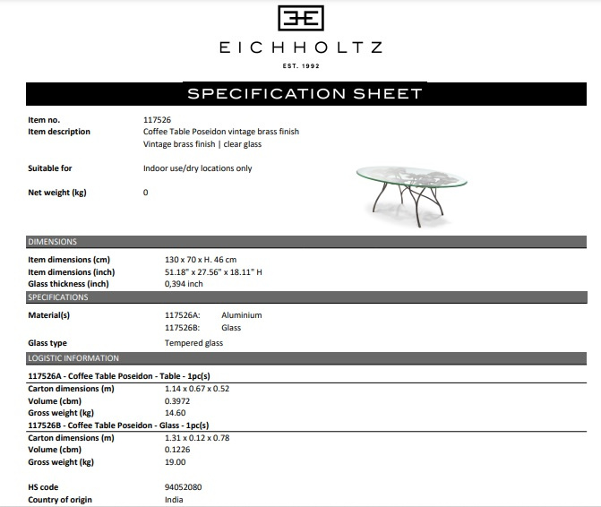 Soffbord Poseidon, vintage mässingsfinish, Eichholtz- 117526