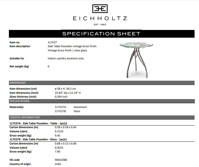 Sidobord Poseidon, vintage mässingsfinish, Eichholtz- 117527