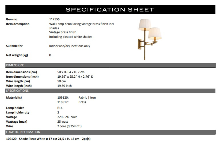 Vägglampa Xeno swing, Eichholtz-117555