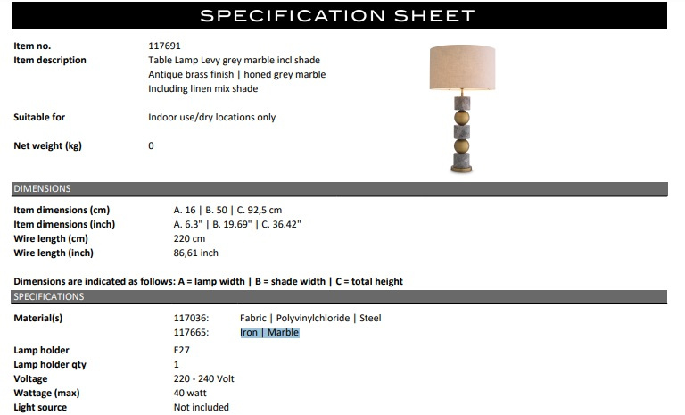 Bordslampa Levy, Eichholtz- 117691