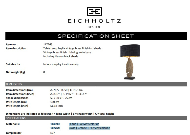 Bordslampa Foglia, Eichholtz- 117765