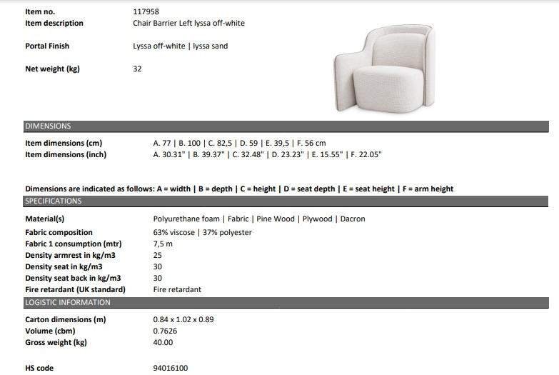 Stol Barrier left Lyssa i off-white-117958