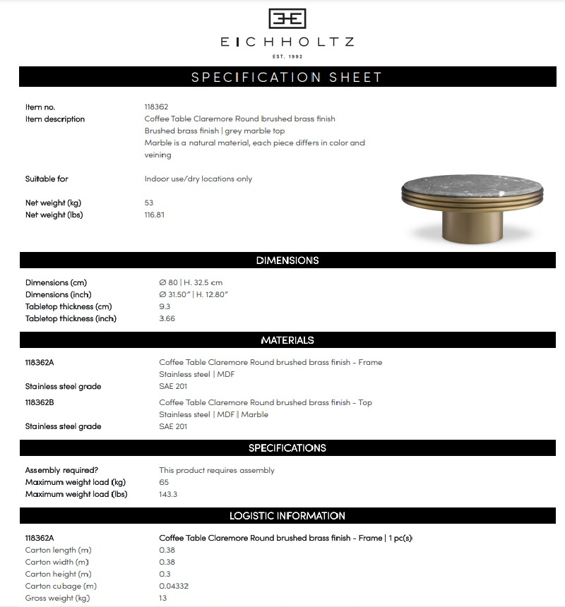 Eichholtz Soffbord Claremore Runt - 118362