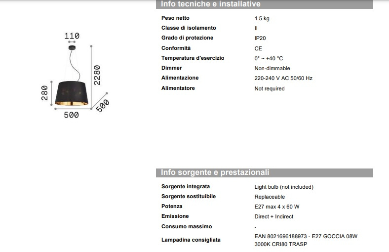 Hängande lampa svart Nordik  SP4, Ideal Lux-161648