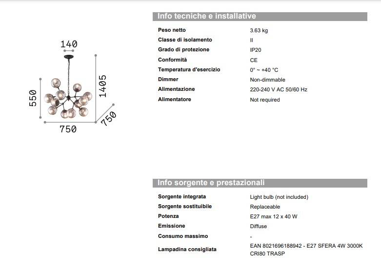 Taklampor Kepler SP12, Ideal Lux-162201