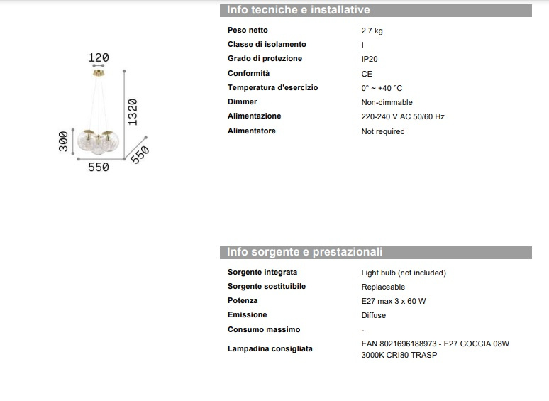 Hängande lampa Mapa Sat SP3, Ideal Lux-175973