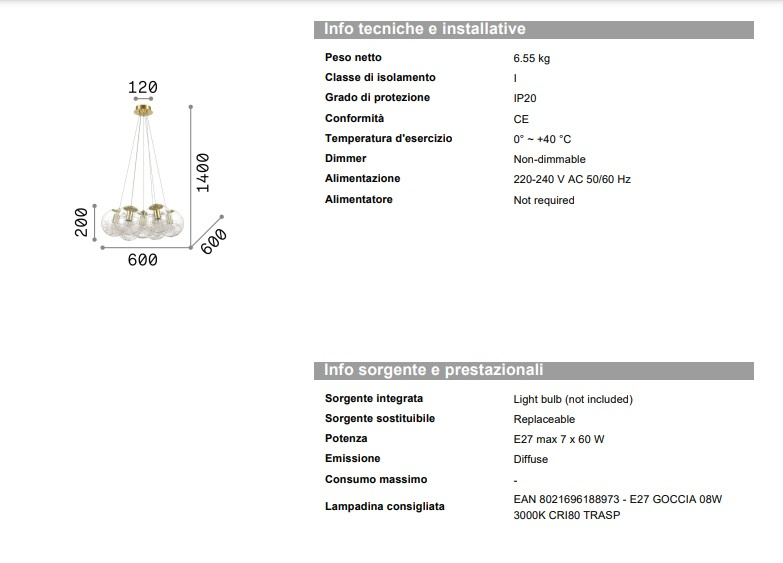 Hängande lampa Mapa sat sp7, Ideal Lux-176000