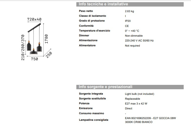 Hänglampa Ideal Lux Triade SP3-194677