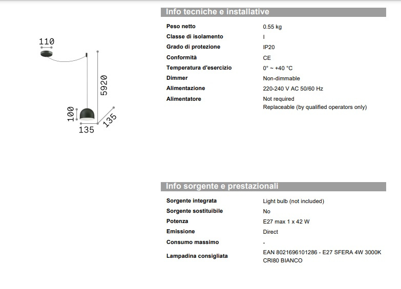 Pendellampa Tall SP1, Ideal Lux-196787