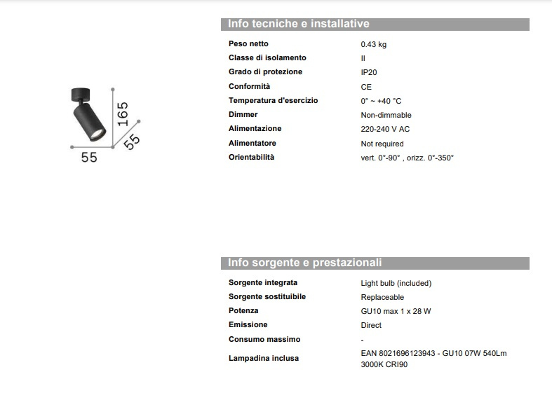 Dynamite PL1 spotlight, vit, Ideal Lux-231495