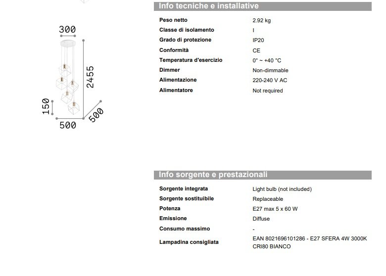 Suspensionslampor Ice SP5, vit,Ideal Lux-237671