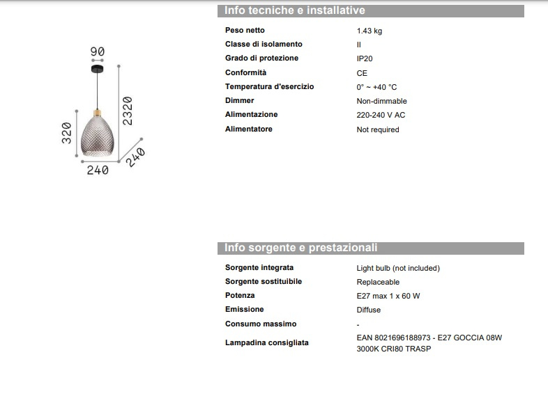 Hängande lampa Bergen 1- SP1, Ideal Lux-238746