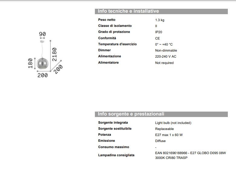 Hänglampa Ideal Lux Nemo SP1 D20-250328
