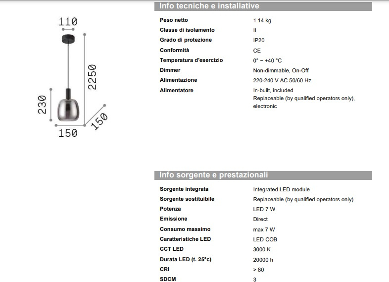 Ideal Lux Coco 1 hänglampa, svart-275581