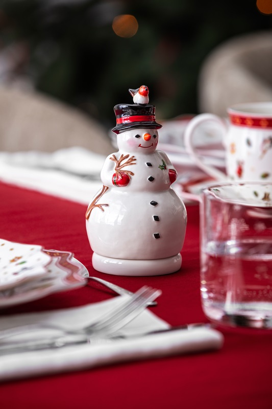 Villeroy & Boch Nostalgisk melodi snögubbe julspeldosa, Vit, porslin, 8 x 8 x 15 cm, 1486406303