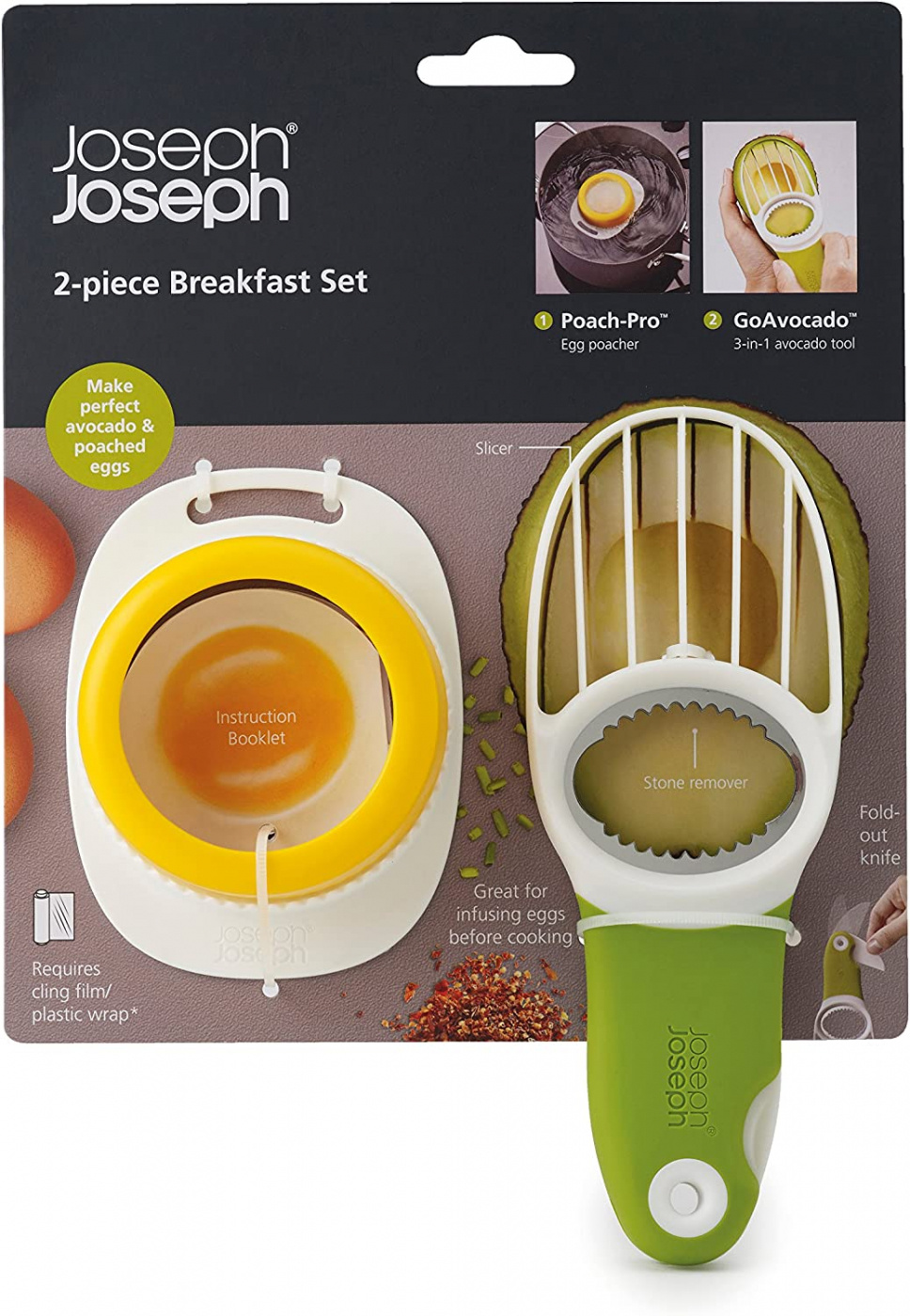 Joseph Joseph frukostset med GoAvocado Avocado Slicer och Poach-Pro Egg Poacher - J20114
