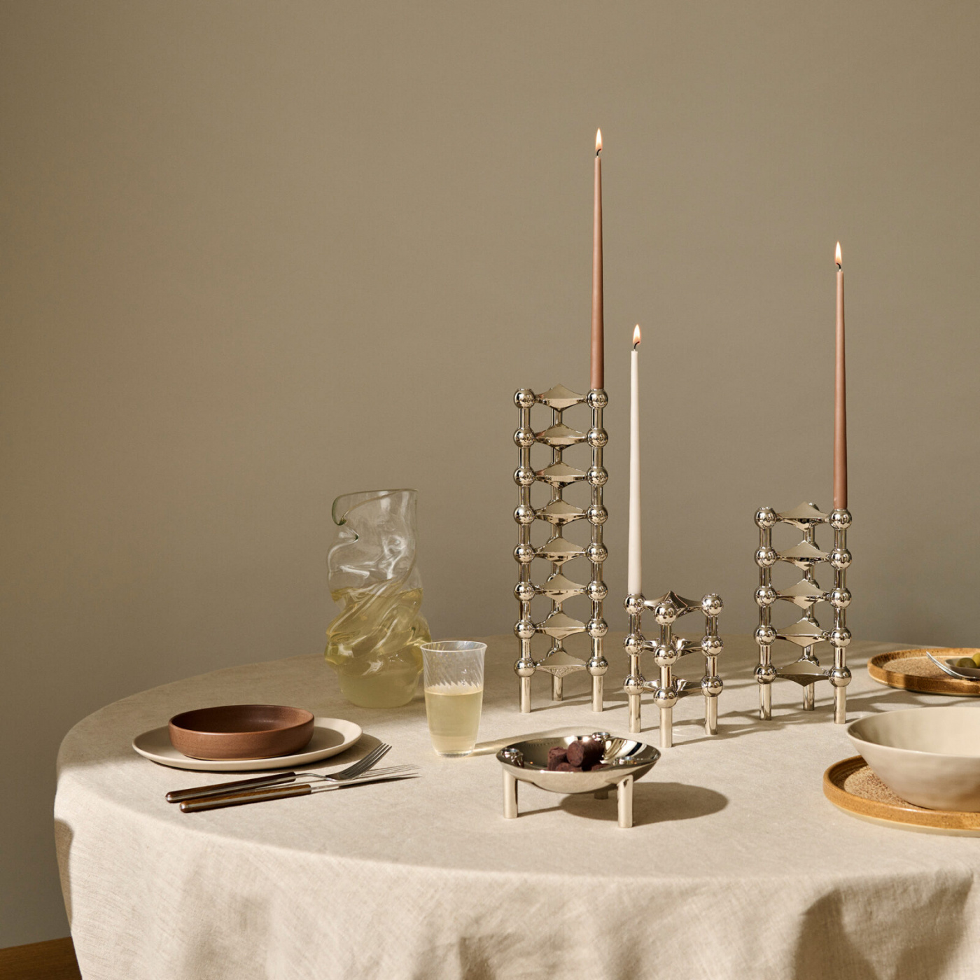 STOFF Nagel ljushållarset m/3 st krom, 9034