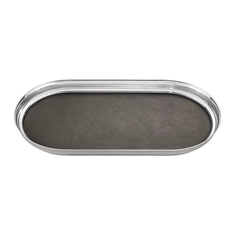 Georg Jensen MANHATTAN Oval bricka, rostfritt stål och läder, 35*18 cm - 3586081