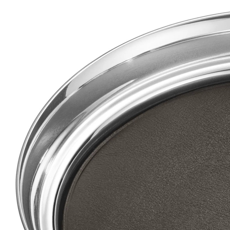 Georg Jensen MANHATTAN Oval bricka, rostfritt stål och läder, 35*18 cm - 3586081