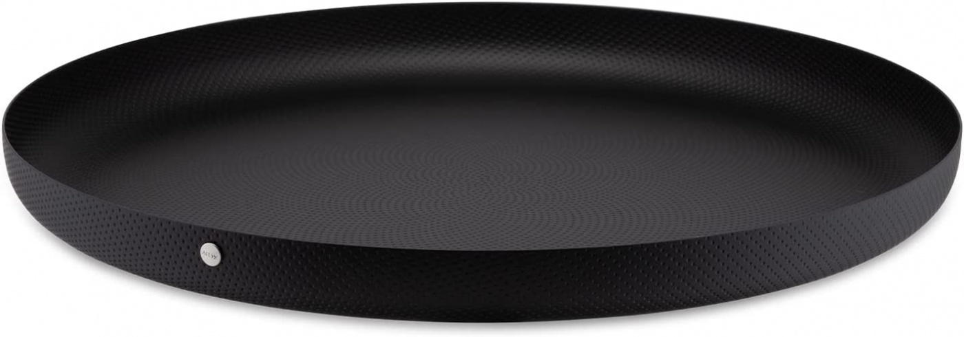 Rund stål bricka färgad med epoxiharts och reliefdekoration, svart,35 CM, Alessi-JM14/35 BT