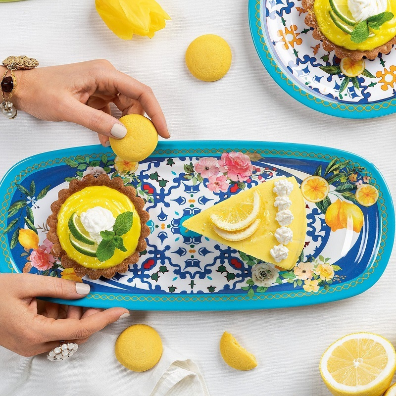 Guzzini melamin liten rektangulär bricka Blomma & Citron, 39,5x16,5xh2,5 cm,, 28190952